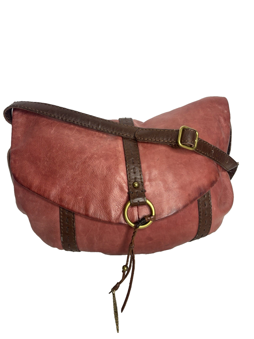 Lucky Brand 100% leather slouchy crossbody hobo bag distressed red burgandy